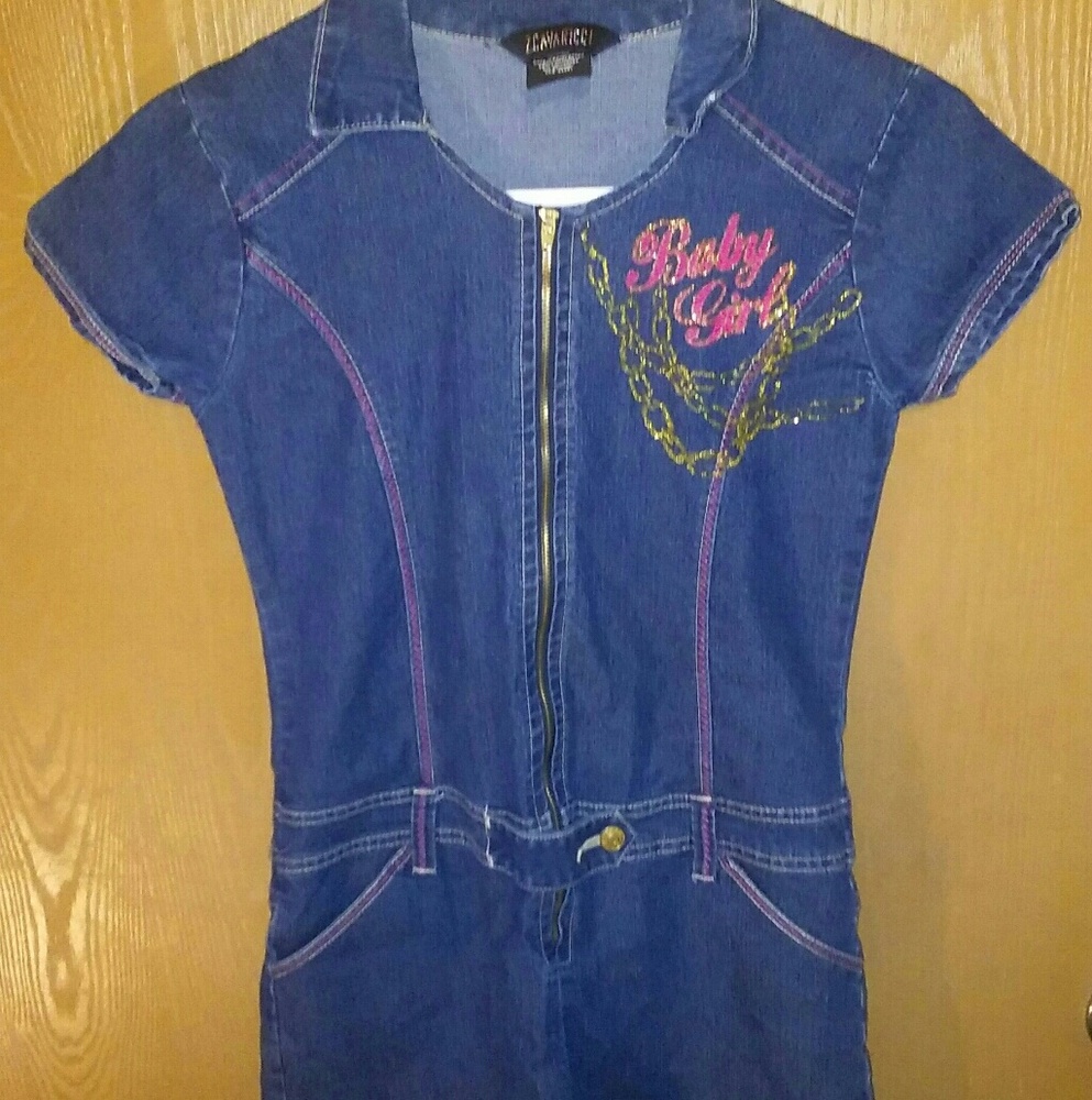 Z CAVARICCI GIRLS BLUE DENIM ZIP-UP ROMPER